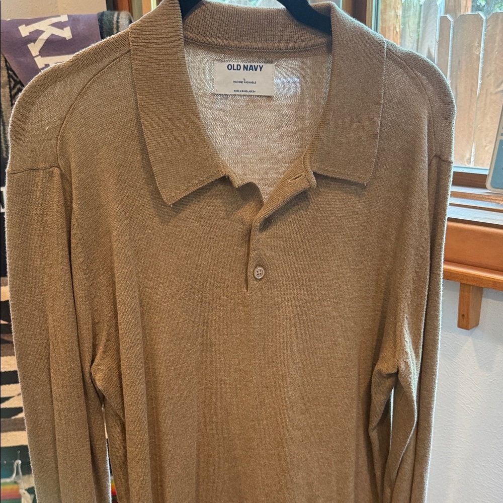 Old Navy Men's Long-Sleeve Polo Shirt - Tan/Brown